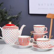 欧式条纹波点蕾丝花边陶瓷咖啡杯碟套装家用下午茶法式花茶杯水壶