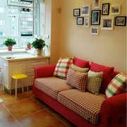 北欧红色布艺沙发约美式小户型，客厅复古双人三人沙发