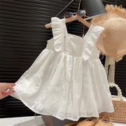 女童连衣裙夏季2024儿童装，白色纱裙韩版洋气，时髦背心公主裙子