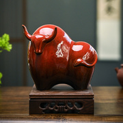 陶瓷生肖牛摆件中式招财，转运红色牛动物家居，n客厅书房办公桌面摆