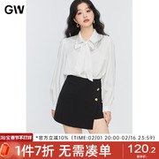 GW大码法式设计感白色长袖雪纺衬衫2024秋季微胖mm高级上衣女