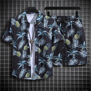 海边度假沙滩服男三亚旅游衬衣，波夏威夷西米亚海南岛风花衬衫套装