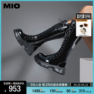 郑秀妍同款MIO米奥2023冬骑士靴摩登时髦长筒靴英伦风酷飒女靴