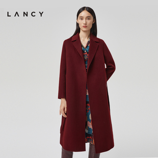 lancy朗姿秋冬季纯羊毛双面呢大衣，中长款通勤保暖复古外套女