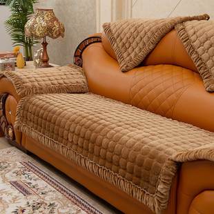 冬季毛绒皮沙发垫子防滑沙发坐垫加厚真皮沙发专用沙发垫沙发套罩