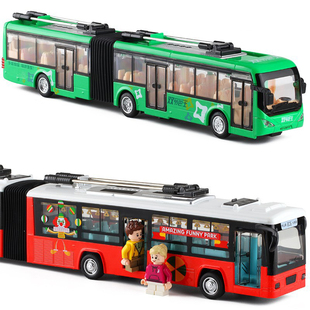 加长语音双节客车公交车电车，大巴士儿童，宝宝仿真合金汽车模型玩具