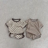 韩国中小童夏季洋气波点条纹，休闲短袖套装男女宝宝t恤短裤两件套