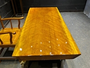 黄花梨木大板桌实木原木餐桌椅组合自然边书桌新中式办公桌工作台