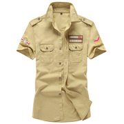 男短袖衬衫夏季空军一号修身纯棉，大码衬衣休闲运动复古军旅风