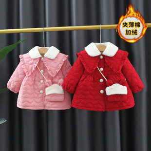 童装女童棉衣外套冬季加绒儿童，薄款棉服0一1-3岁婴儿宝宝冬装棉袄
