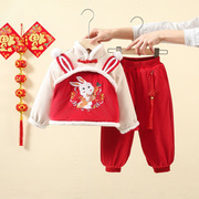 女童冬季唐装儿童周岁汉服婴儿中国风加厚套装红色宝宝拜年服