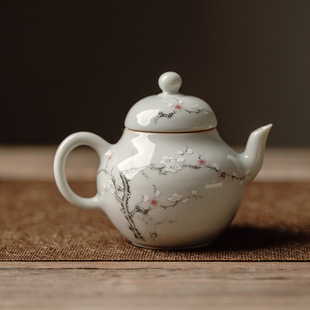 束刻拟古青瓷手工陶瓷茶壶泡茶壶墨梅潘壶单壶带过滤功夫茶具单壶