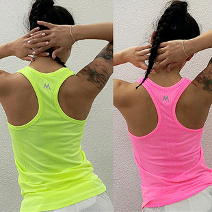 荧光骚粉色运动健身女跑步专业训练反光速干轻薄工字背心上衣女夏