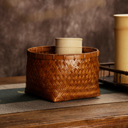 手工竹编收纳筐桌面，整理茶道储物盒篓子，茶具托盘复古竹制果篮杯笼