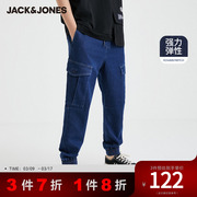 杰克琼斯奥特莱斯秋冬新疆棉工装风多口袋高弹深色束脚街头牛仔裤