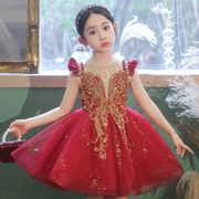 儿童表演服装大合唱演出服小学生，元旦诗歌朗诵红色，蓬蓬公主裙礼服