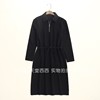 40211柜子3k+!绵羊毛，混纺翻领半开襟黑色系带，长袖连衣裙长裙0.6