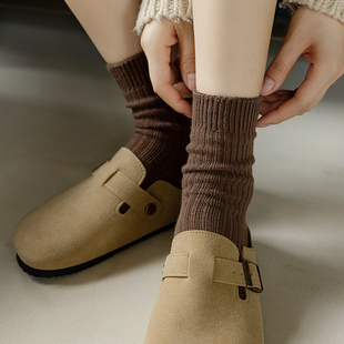 坚果妈咪秋天咖啡色袜，子女中筒袜秋冬季日系勃肯鞋堆堆长筒袜