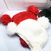 秋冬季青年甜美可爱西瓜红球球针织帽绒线亲子少年白色毛线帽