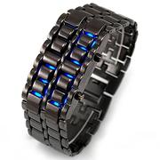 熔岩钢带LED手表创意学生黑银红蓝led灯男款金属合金手表