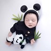 出租新生的儿摄影主题服装熊猫帽子连体衣玩偶宝宝满月照衣服道具