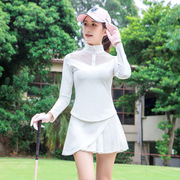 t66高尔夫服装女套装时尚，golf女装长袖t恤立领优雅公主款百褶短裙