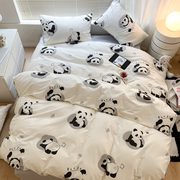 可爱大熊猫纯棉全棉四件套ins风被套床单床笠学生宿舍三件套床品