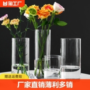 大号玻璃花瓶圆柱水培水养富贵竹直筒落地插花摆件台面现代桌面