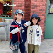 儿童棒球服新年短袖t恤开衫，夏季日系美式街舞炸街痞帅夹克外套潮