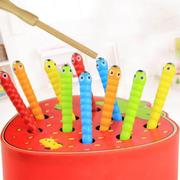 儿童早教积木磁性钓捉抓虫子游戏木制益智毛毛虫玩具配对亲子互动
