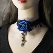 原创设计玫瑰颈链花朵复古哥特洛丽塔气质蕾丝流行百搭锁骨项链