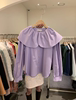设计韩国东大门春季娃娃领复古甜美宽松紫色长袖衬衫上衣女潮