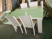 简约现代餐桌椅白色实木餐桌椅玻璃面