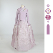 朝鲜族平时穿的生活韩服秋蝶藕荷色短上衣和银树叶3层裙子S24044