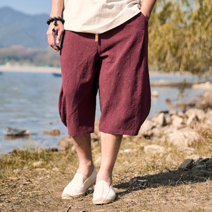 半墨大码男装新中式亚麻短裤，男士夏季休闲透气中国风棉麻裤子