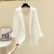 2021夏季韩版纯色百搭雪纺小西装外套白色网红防晒衣披肩上衣