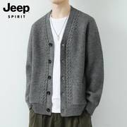 jeep吉普开衫外套男士秋冬季潮流日系慵懒毛衣，纯色百搭线衣针织衫