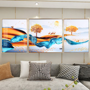 客厅装饰画三联画壁画现代简约风格，墙画北欧装修沙发背景墙晶瓷画