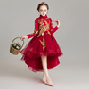 女童旗袍拜年服儿童礼服公主裙中式古筝演出服中国风加绒春款红色