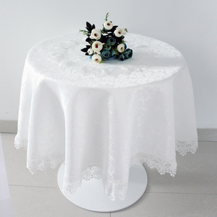 白色水溶花边蕾丝家用布艺，欧式高档带转盘圆形，餐桌布阳台小圆桌布