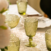 复古绿色叶子浮雕玻璃杯红酒，杯子冰淇淋饮料水果，碗葡萄酒杯家用