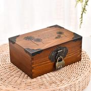 桌面收纳盒木质证件盒储物盒带锁杂物收纳箱带锁盒子家用密码箱子