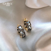 韩系方块锆石耳环，2024气质水晶耳扣女高级感轻奢个性耳饰