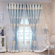 现代欧式浮雕绣花窗帘成品双层布纱一体遮光客厅卧室飘窗阳台定制