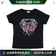 欧洲直邮kenzo女童黑色棉质，大象图案t恤kq10298-02