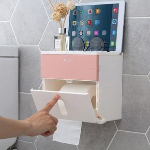 免打孔卫生间纸巾盒厕所防水卷纸筒置物架浴室卫生巾收纳架