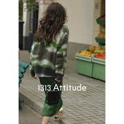 1313迷彩绿v领个性，针织衫开衫保暖软糯绒感宽松毛衣外套