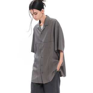 ESAT 23SS灰色廓形绣花缝线线迹衬衫衬衣