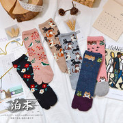 日本外贸原单羊毛女士二分趾，木屐袜和风，原宿传统四季款防臭女袜子