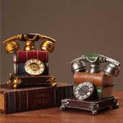 复古电话模型钟表摆件创意家居桌面老式装饰品咖啡厅店铺个性摆设